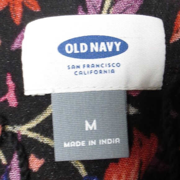 OLD NAVY womens BLOUSE black FLORAL top BOHO flutter sleeve RED purple SIZE M - Picture 2 of 7